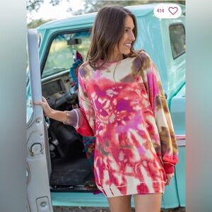 NATURAL LIFE Pink and Red Tie-Dye Sweatshirt
